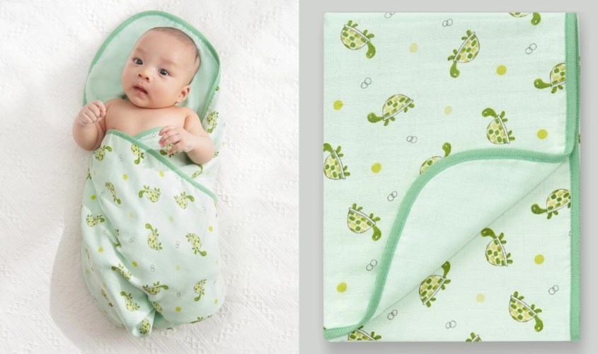 Khăn xô cotton Lullaby NH638P 95x75 cm - Màu xanh in rùa