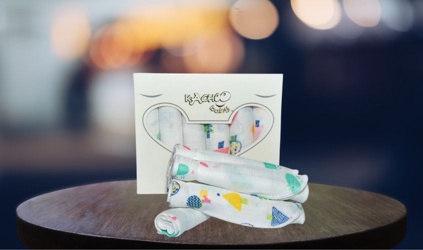 6 khăn sữa sợi tre KACHOOBABY 4 lớp 30x30 cm - Màu trắng