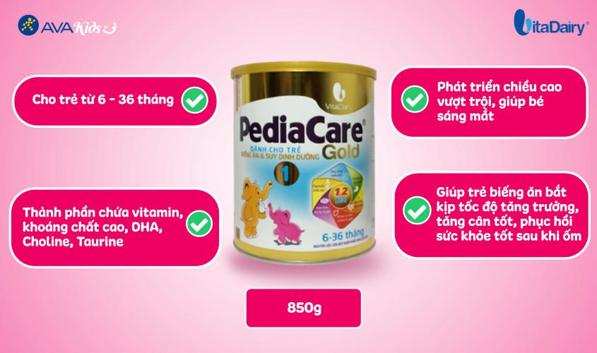 Sữa Pediacare Gold cung cấp dinh dưỡng cân đối