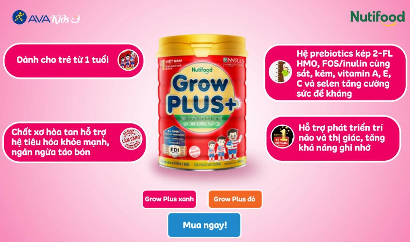 Sữa bột NutiFood GrowPLUS+ 1.5 kg (trên 1 tuổi)