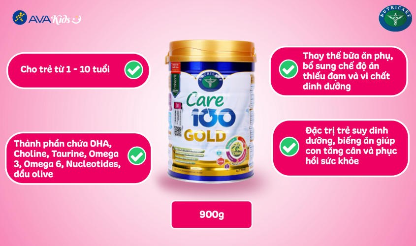 Sữa bột Nutricare 100 Gold 900g (1 - 10 tuổi)