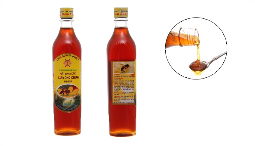 Mật ong rừng nguyên chất pha sữa ong chúa U Minh Xuân Nguyên 500 ml Mật ong rừng nguyên chất pha sữa ong chúa U Minh Xuân Nguyên 500 ml