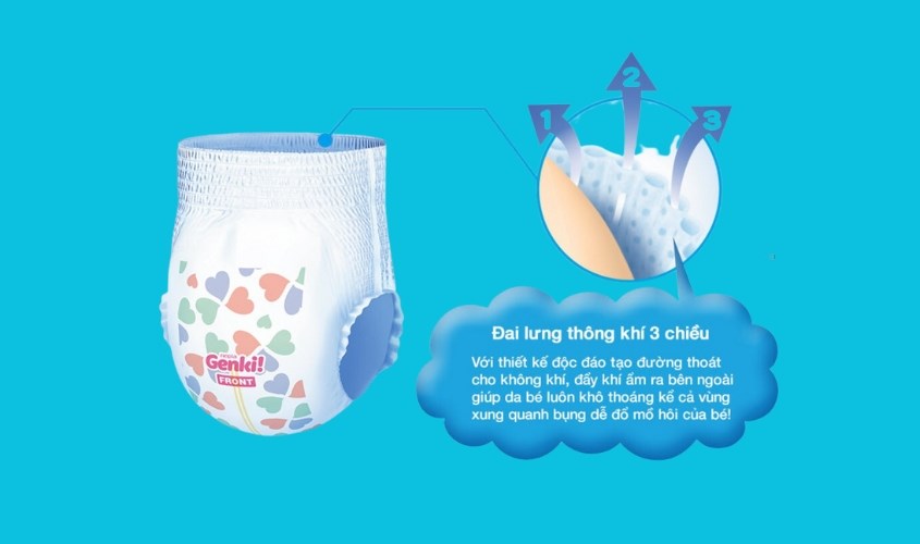 Tã Genki có thiết kế ôm khít cơ thể, thoáng khí 3 chiều Tã Genki có thiết kế ôm khít cơ thể, thoáng khí 3 chiều