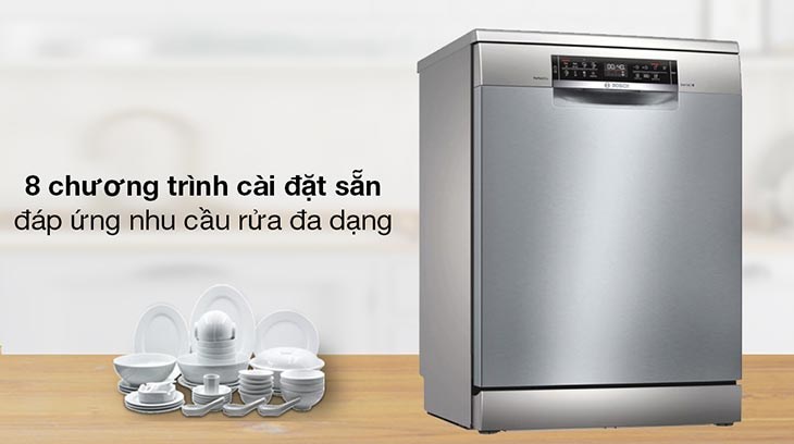 Máy rửa chén độc lập Bosch SMS6ZCI49E thiết lập 8 chương trình rửa cài đặt sẵn đáp ứng nhu cầu rửa đa dạng