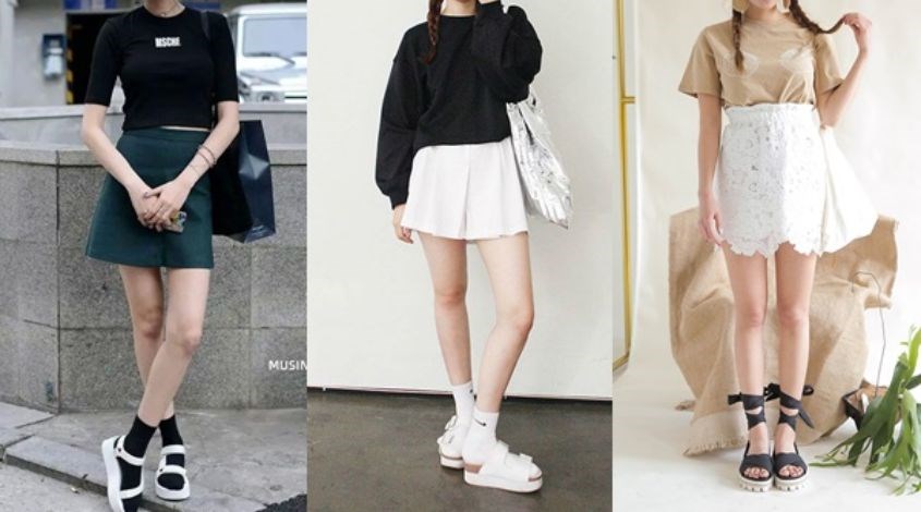 Phối sandal thể thao với chân váy và áo thun-cách phối đồ với sandal