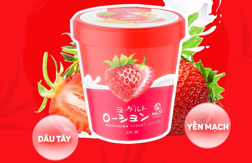 Sữa dưỡng thể chiết xuất dâu tây, yến mạch trắng da Hasi Yogurt UV30