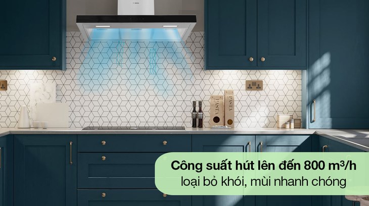 Máy hút mùi áp tường Bosch DWBM98G50B có lực hút đến 800 m3/h, hỗ trợ hút sạch mùi dầu mỡ nhanh chóng, mang lại bầu không khí trong lành cho gian bếp Máy hút mùi áp tường Bosch DWBM98G50B có lực hút đến 800m3/h, hỗ trợ hút sạch mùi dầu mỡ nhanh chóng, mang lại bầu không khí trong lành cho gian bếp