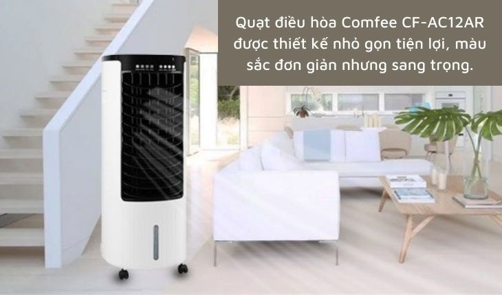 Quạt điều hòa Comfee CF-AC12AR với tông màu trắng - đen tối giản, sang trọng