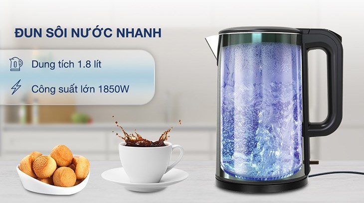 Bình đun siêu tốc Sunhouse Mama 1.8 lít SHD1389 sở hữu công suất lớn, đun sôi nước nhanh chóng thích hợp với những người có cuộc sống bận rộn