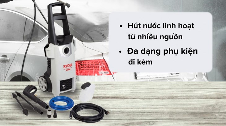 Máy phun xịt rửa áp lực cao Ryobi AJP-1610 1800W có thể tự hút nước ngay cả khi máy để ở vị trí xa nguồn nước