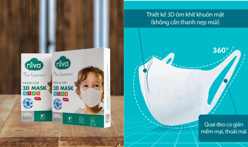 Hộp 15 cái khẩu trang y tế 3D cho bé Niva 3 lớp Hộp 15 cái khẩu trang y tế 3D cho bé Niva 3 lớp