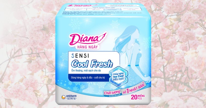 Băng vệ sinh ban ngày Diana Sensi Cool Fresh siêu mát có cánh 20 miếng