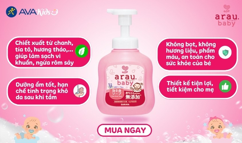 Sữa tắm trị rôm sảy Arau Baby hương thảo mộc 450 ml