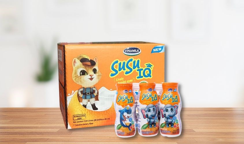 Lốc 6 chai sữa chua uống tiệt trùng Vinamilk SuSu IQ hương cam 80 ml