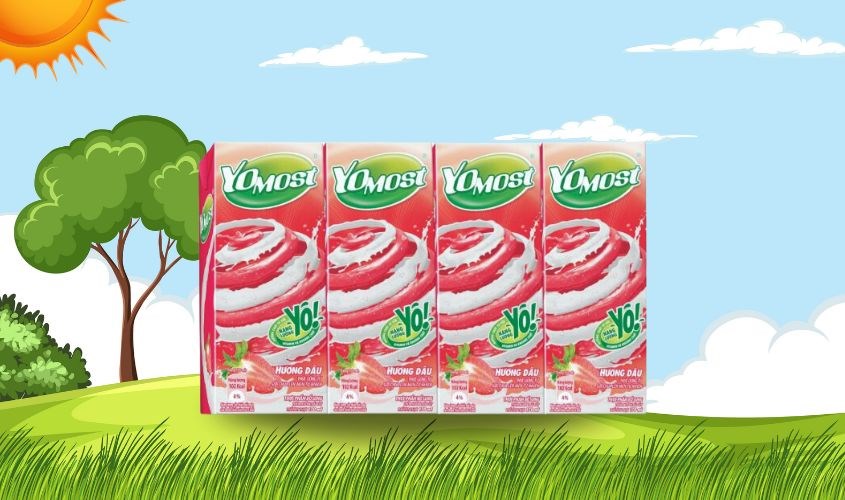 Lốc 4 hộp sữa chua uống tiệt trùng Yomost vị dâu 170 ml (từ 2 tuổi)