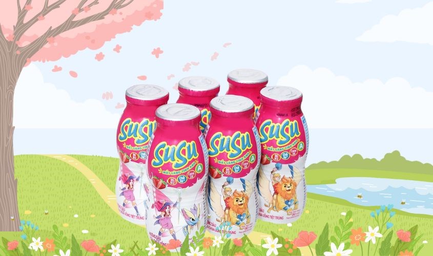 Lốc 6 chai sữa chua uống tiệt trùng Vinamilk SuSu vị dâu 80 ml (từ 1 tuổi)