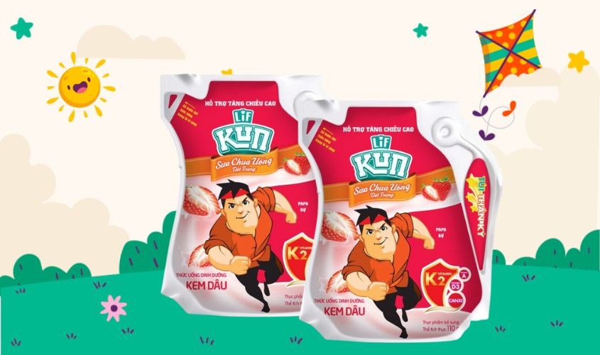 Sữa chua uống tiệt trùng LiF Kun vị kem dâu 110 ml (từ 2 tuổi) bổ sung vitamin D3 và canxi