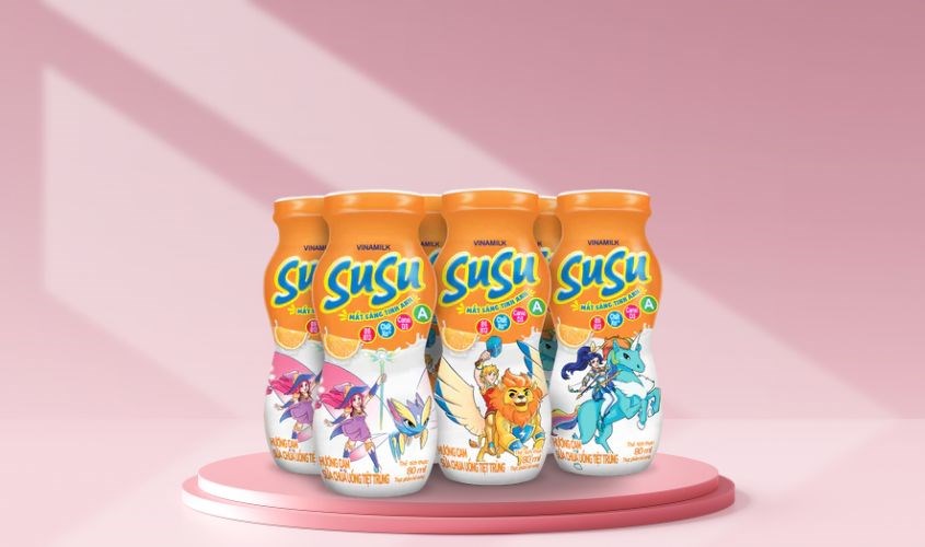 Lốc 6 chai sữa chua uống tiệt trùng Vinamilk SuSu IQ vị cam 80 ml (từ 1 tuổi)