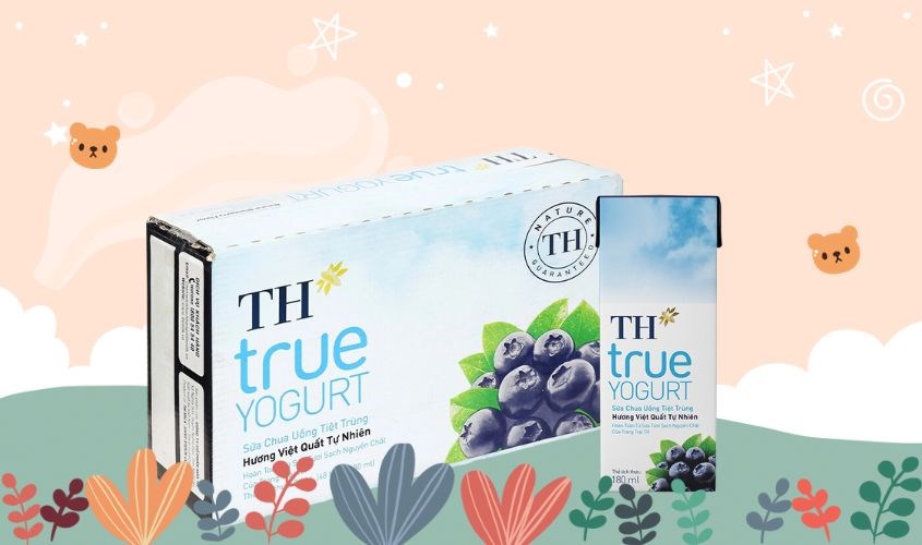 Thùng 48 hộp sữa chua uống tiệt trùng TH true YOGURT hương việt quất 180 ml (từ 1 tuổi)