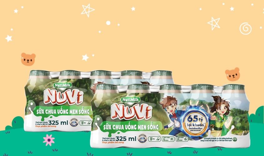 Lốc 5 chai sữa chua uống men sống Nutifood 65 ml (từ 1 tuổi)