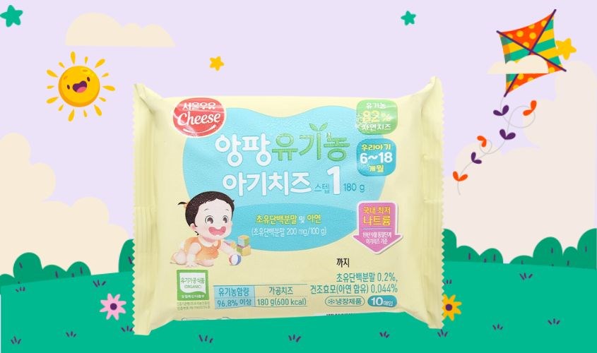Phô mai hữu cơ tách muối Seoul Milk Step số 1 gói 10 lát 180g (từ 6 tháng)