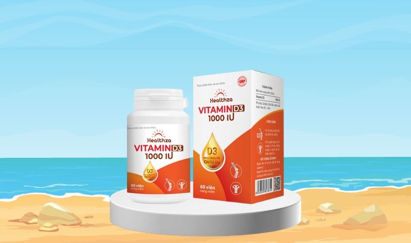 Viên uống Healthza Vitamin D3 1000IU hỗ trợ hấp thu canxi 60 viên (từ 6 tuổi)