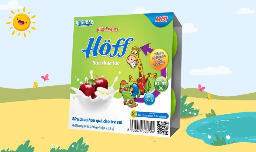 Lốc 4 hộp sữa chua trái cây Hoff vị táo 55g (từ 6 tháng)