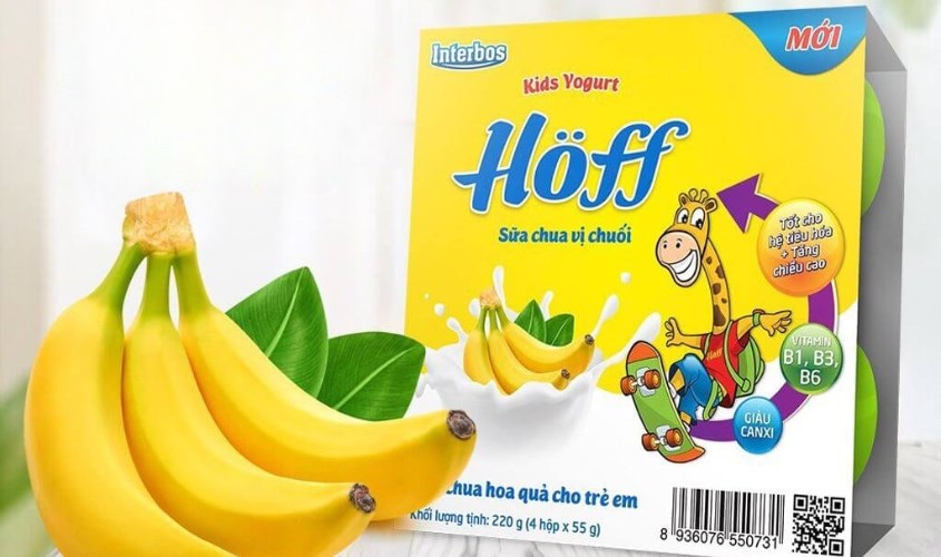 Lốc 4 hộp sữa chua trái cây Hoff vị chuối 55g (từ 6 tháng) Lốc 4 hộp sữa chua trái cây Hoff vị chuối 55g (từ 6 tháng)