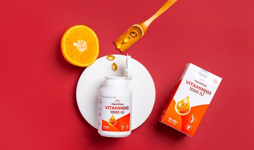 Viên uống Healthza Vitamin D3 1000IU hỗ trợ hấp thu canxi 60 viên (từ 6 tuổi)
