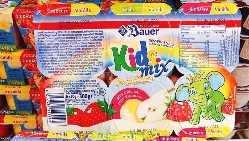 Lốc 4 hũ sữa chua phô mai Kids Mix vị dâu, chuối 50g
