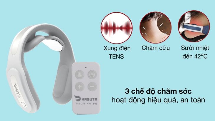 Máy massage cổ, vai, gáy HASUTA HMN-160 (Màu trắng) có 3 chế độ: châm cứu, xung điện, massage sưởi nhiệt