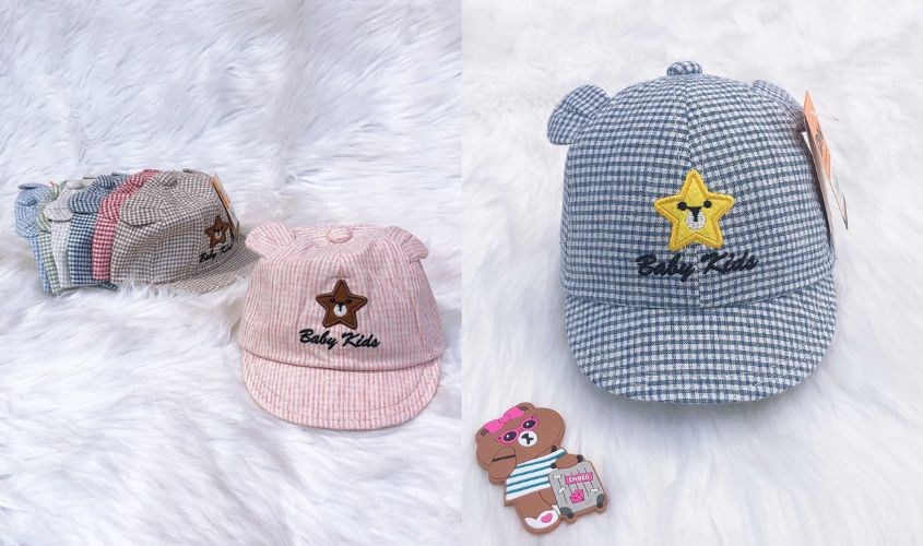 Nón lưỡi trai Duy Ngọc KBT caro ngôi sao - Màu ngẫu nhiên tuỳ kích thước cho bé