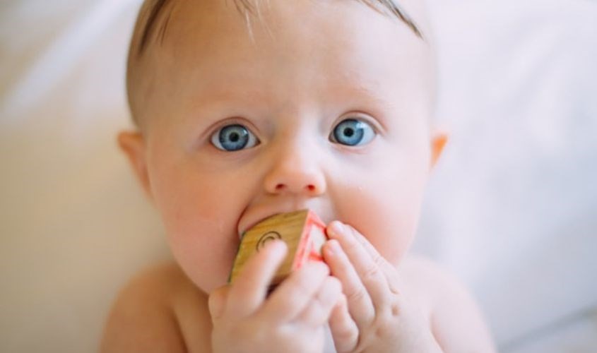 Bé hay gặm những món đồ chơi trong giai đoạn mọc răng. Nguồn: Unsplash Bé hay gặm những món đồ chơi trong giai đoạn mọc răng. Nguồn: Unsplash