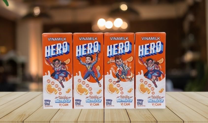 Lốc 4 hộp sữa trái cây Vinamilk Hero hương cam 180 ml