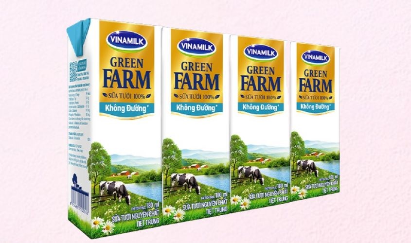 Lốc 4 hộp sữa tươi Vinamilk Green Farm không đường