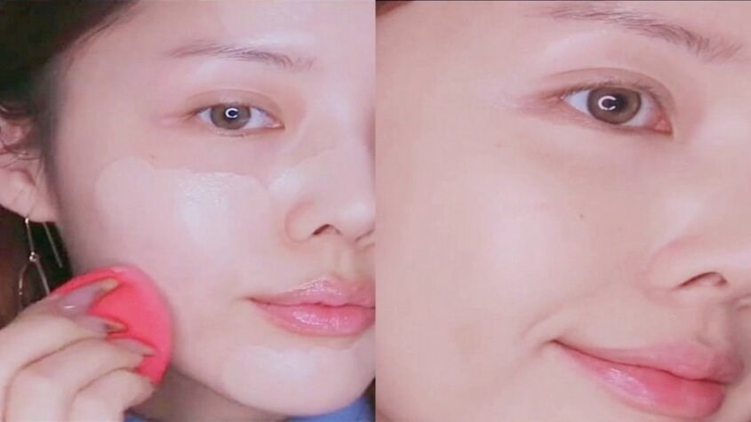 Chấm mút trang điểm nhẹ nhàng lên da mặt