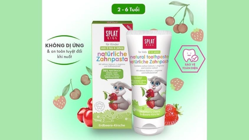 Kem đánh răng cho bé từ 2 - 6 tuổi Splat Kids hương dâu 50g thành phần thiên nhiên, an toàn khi nuốt