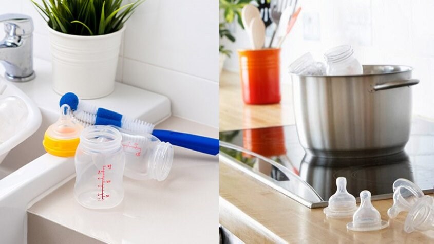 Khử trùng dụng cụ pha sữa bằng nước sôi