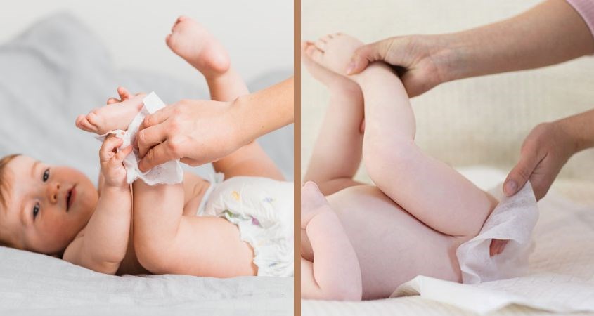 Khăn giấy khô hỗ trợ thấm ẩm, khăn giấy ướt dùng vệ sinh vùng mặc tã cho bé