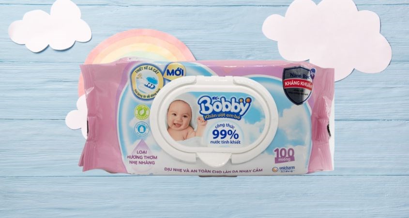 Khăn ướt em bé Bobby hương thơm nhẹ gói 100 miếng