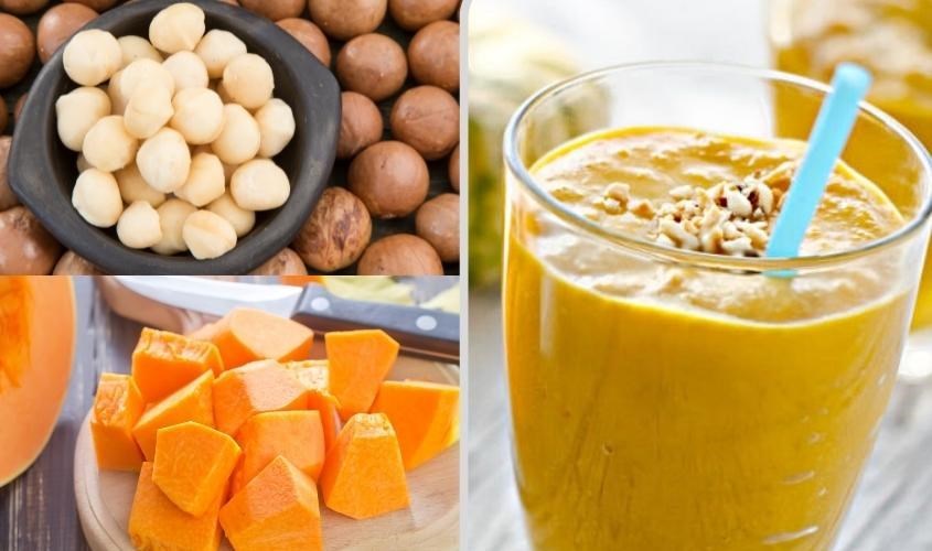 Sữa bí đỏ, hạt sen, macca với đường thốt nốt