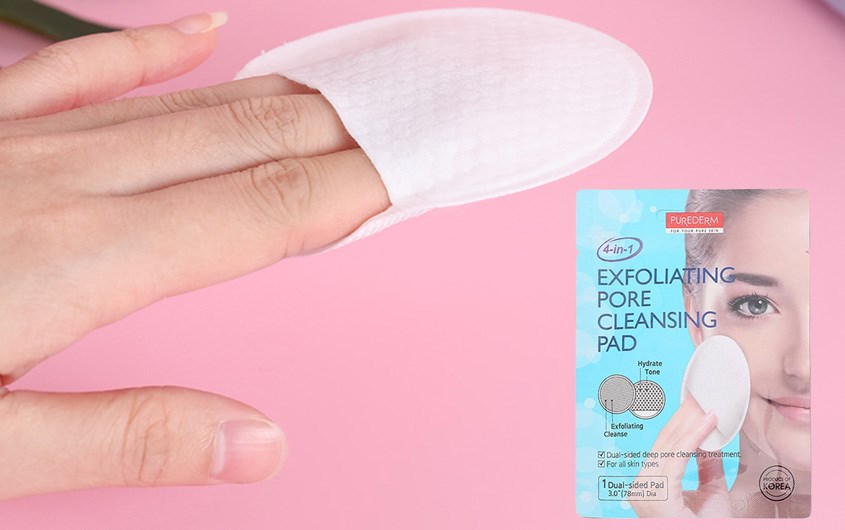 Bông tẩm dung dịch tẩy trang và rửa mặt Purederm giúp giảm mụn đầu đen