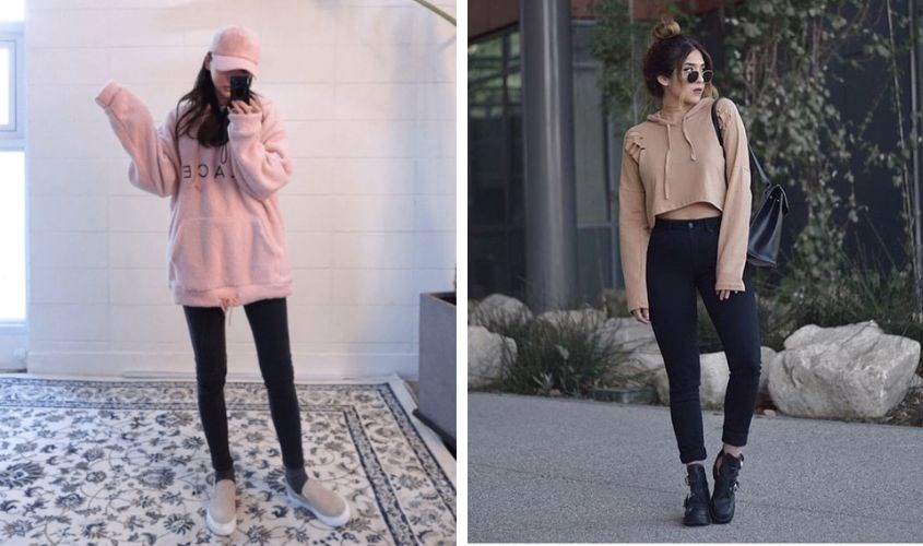 Phối quần legging với hoodies