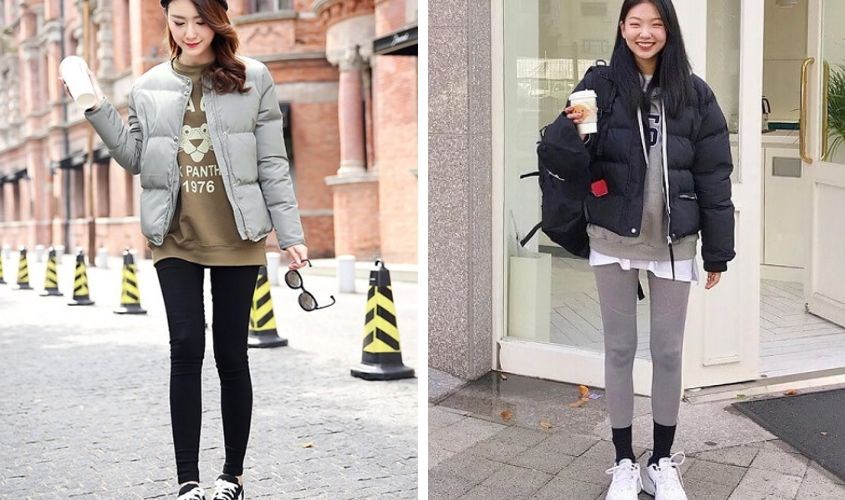 Phối quần legging với áo phao