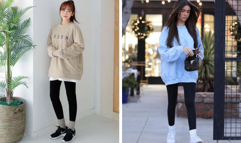 Phối quần legging với áo sweater