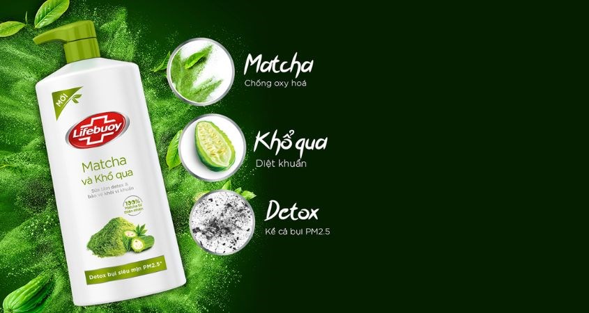 Sữa tắm Lifebouy matcha và khổ qua trị mụn lưng hương dịu nhẹ 831 ml