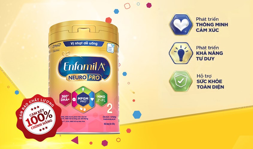 Sữa bột Enfamil A+ Neuropro số 2 vị nhạt dễ uống 830g (6 - 12 tháng) 