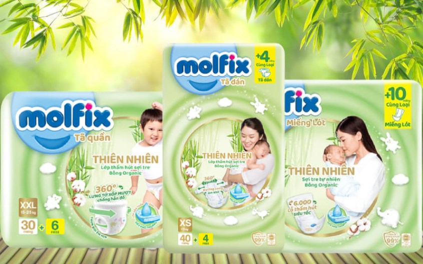 Tã bỉm Molfix thiên nhiên có 3 loại đó là miếng lót sơ sinh, tã dán và tã quần