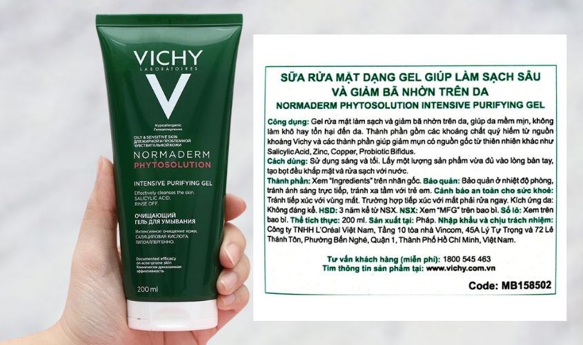 Gel rửa mặt làm sạch sâu, giảm bã nhờn dành cho da dầu mụn Vichy Normaderm