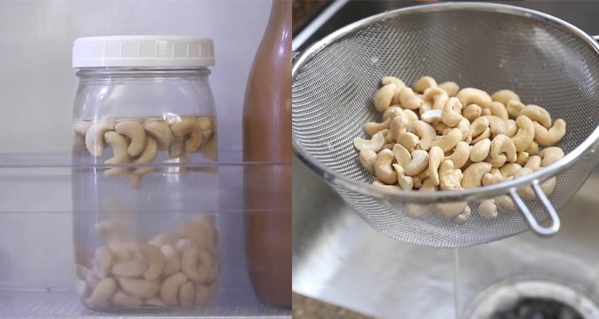 Ngâm hạt điều và rửa sạch